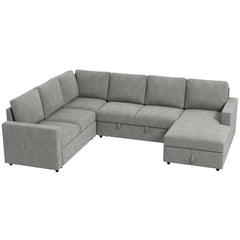 Pull Out Sofa Bed, Sleeper Sofa Couch with Hidden Storage, Chaise Lounge, Velvet Upholstery, U-Shaped Futon Couch