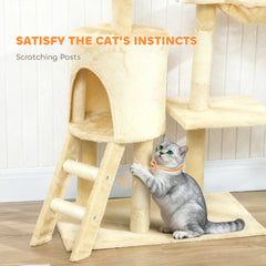 53" Cat Tree Tower, Kitten Activity Centre with Scratching Posts, Condo, Perches, Ladder, Hammock, Dangling Toys, Grey