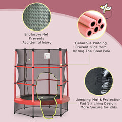 55" Kids Trampoline with Enclosure Net for Indoor/Outdoor, Trampoline for Boys and Girls Age 3-6 Years, Red