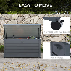 78 Gallon Garden Storage Box, Waterproof Outdoor Storage Container with Wheels and Handles, Dark Grey
