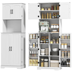 71.5" Tall Pantry Cabinet, Farmhouse Kitchen Storage Cabinet with Adjustable Shelves, 8 Door Spice Racks, Black