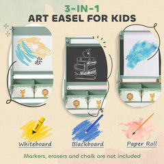 Art Easel for Kids, Double-Sided Whiteboard & Chalkboard with Paper Roll, 2 Storage Boxes, Gift for Boys, Girls, Green