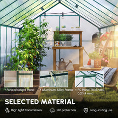 16' x 8' Aluminum Polycarbonate Greenhouse Walk-in Garden Greenhouse Kit with Adjustable Roof Vent, Rain Gutter and Sliding Door for Winter, Green