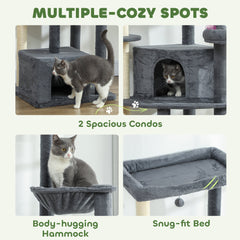 79" Extra Tall Cat Tree with Scratching Posts, Perches, Caves, Hammock, Pompoms, for 2-3 Indoor Cats, Dark Grey