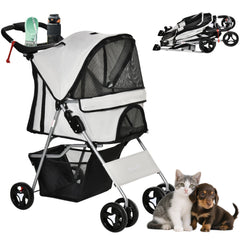 Cat Dog Stroller, One-click Foldable Pet Stroller w/Cup Holder, 4 Wheels Travel Carrier w/Brakes, 360° Swiveling Front Wheels, Storage Basket, for XS/Small Dogs Cats, Black