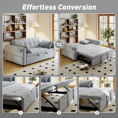 3‑in‑1 Convertible Sofa Bed, Pull Out Sleeper Sofa with USB Charging, Adjustable Backrest, Side Pockets, Beige