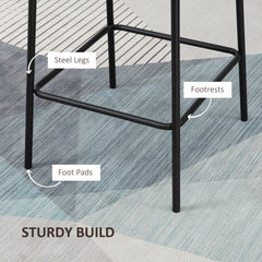 Bar Stools Set of 2, Upholstered Counter Height Bar Chairs, Kitchen Stools with Steel Legs