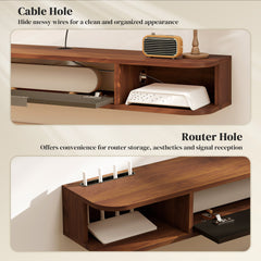 47" Floating TV Stand for TVs up to 50 Inch, Wall Mounted Media Console with Flip Drawer and 2 Open Shelves, Walnut