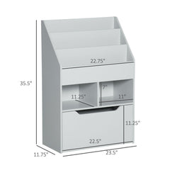 Kids Bookcase Multi-Shelf Rack Organizer with Storage Drawer for Books for Reading Nook, Classroom, Bedroom, Playroom, Grey