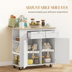 Kitchen Island with Power Outlet and Drop Leaf, Rolling Kitchen Cart with 2 Drawers and Adjustable Shelves, Black