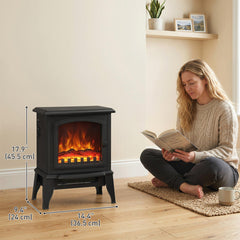 Electric Fireplace Heater, Freestanding Fireplace Stove with Realistic Flame Effect, Overheat Safety Protection, 750W/1500W, Black