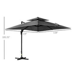 10' x 10' Cantilever Patio Umbrella, Double Top Square Offset Umbrella with 360° Rotation, 5 Adjustable Tilt Angles, Umbrella Cover, Aluminum Pole and Ribs, Light Blue