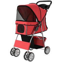 Pet Stroller with Reflective Strips, Foldable Cat Stroller with 360° Swivel Wheels for Small Dogs and Cats, Blue