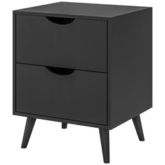 Modern Bedside Table, Nightstand with 2 Drawers and Pine Wood Legs for Bedroom, Living Room, White