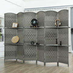 6 FT Privacy Screen, 4 Panel Room Divider with Shelves for Living Room Bedroom Home Office, Grey