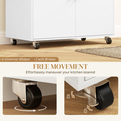 Rolling Kitchen Island with Drop Leaf, Kitchen Storage Cart with Drawer, Spice Rack and Towel Rack, White