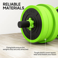 44lbs 4-in-1 Adjustable Weight Dumbbell Set, Barbell, Kettlebell, Push Up Stand, Green