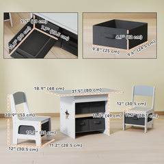 3 Piece Kids Table and Chair Set with 6 Removable Drawers, for Classroom, Living Room, Bedroom, Nursery, Light Grey