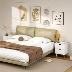 Modern Bedside Table, Nightstand with 2 Drawers and Pine Wood Legs for Bedroom, Living Room, White