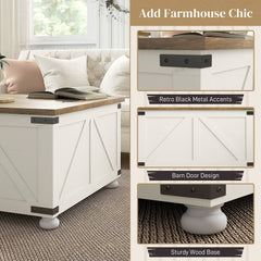 Farmhouse Coffee Table, Square Center Table with Flip-top Lids, Hidden Storage Compartment and Wooden Legs, Oak