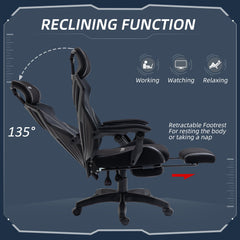 Gaming Chair, Ergonomic Computer Chair with Footrest, Headrest, Recliner Swivel Seat with Adjustable Height, Black