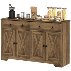 Sideboard Cabinet with 2 Drawers, 4 Barn Doors and 2 Adjustable Shelves, Buffet Table for Living Room, Black