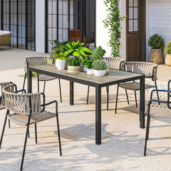 63"-94.5" Extendable Patio Dining Table for 6-8 Person, Outdoor Dining Table with Aluminium Edging, Steel Frame, Brown