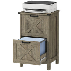 Vertical Filing Cabinet with 2 Drawers, Rustic Farmhouse Office Storage Cabinet for A4, Letter Size, Distressed Black