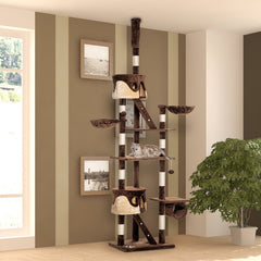 94"-102" Huge Cat Tree Ceiling High Cat Condo Scratching Post Activity Center Multi-Level Play House Light Grey