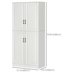 71" Freestanding Kitchen Pantry Cabinet, Storage Cabinet with 4 Hinged Doors and Adjustable Shelves, Black