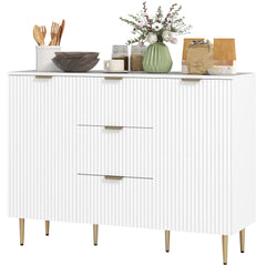 Modern Kitchen Storage Cabinet, Sideboard Buffet Cabinet w/ 3 Drawers and Adjustable Shelves for Kitchen Hallway, Black