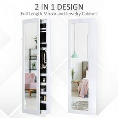 Mirror Jewellery Cabinet Armoire with Full Length Mirror, Wall Mounted Jewellery Organizer, White