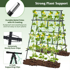 A-Frame Garden Cucumber Trellis with Netting for Climbing Plants Outdoor-Black