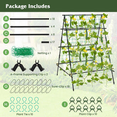 A-Frame Garden Cucumber Trellis with Netting for Climbing Plants Outdoor-Black