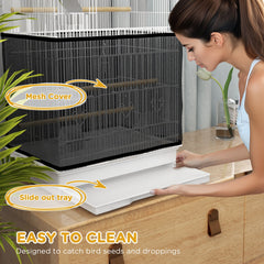 36" Bird Cage with Accessories, Handle, Mesh Cover, Tray, White