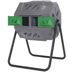43 Gallon (160L) Tumbling Compost Bin Outdoor Dual Chamber 360° Rotating Composter with Sliding Doors, Solid Steel Frame and Gloves, Black