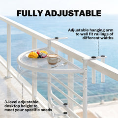 Adjustable Balcony Hanging Railing Table, Metal Mounting Mini Wall Desk Storage Rack, Outdoor Flower Stand Serving Table Half Round, Grey