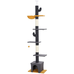Floor to Ceiling Cat TreeTower with 90.5"-108" Adjustable Height, Scratching Posts, Hammock, Condo, Toy Ball, Dark Grey