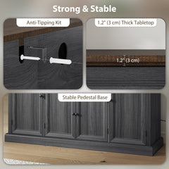 Farmhouse Sideboard with Charging Station and Thickened Top, 58" Buffet Cabinet with 2 Soft-Close Drawers, Black