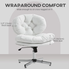 Computer Desk Chair, Armless Office Chair with Wide Padded Seat and Adjustable Height, Cream White