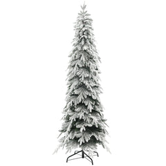6ft Pencil Flocked Artificial Christmas Tree with 600 Branch Tips, Auto Open and Steel Base, Green
