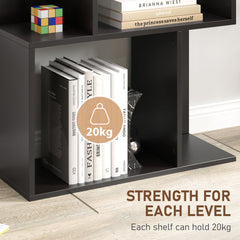 5-Tier Geometric Bookshelf, S Shaped Bookcase, Modern Freestanding Display Shelf Unit for Home Office, Black