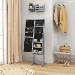 Free Standing Armoire Organizer, Lighted Mirrored Jewelry Cabinet w/ Angle Adjustable & 16 LED Lights Warm White