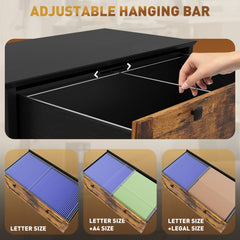2 Drawer File Cabinet, Lockable Filing Cabinet with Adjustable Hanging Bar for Letter, A4 and Legal Size, Black