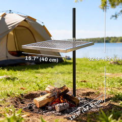 Swivel Campfire Grill, 360° Adjustable Heavy Duty Chrome-Plated Steel Campfire Cooking Grate, Silver