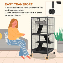 4-Tier Rolling Small Animal Cage, Deluxe Ferret Cage for Mink Chinchilla Kitten Rabbit