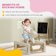 5 in 1 Rocking Horse for Toddlers 1-6 Years with Balance Board, Push Handle, 4 Smooth Wheels