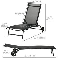2PCs Lounge Chairs with Wheels, 5-Level Adjustable Backrest for Garden, Backyard, Patio, Deck, Poolside, White
