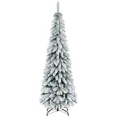 6' Artificial Slim Flocked Christmas Trees, with Snow Frosted Branches, Downswept Shape, Steel Base