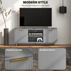 TV Stand with Storage for 55 Inch TV, Modern TV Cabinet with 2 Open Shelves and 2 Cabinets for Living Room, Black
